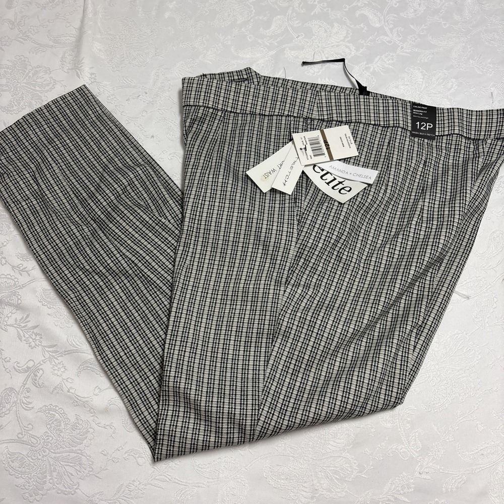 Amanda + Chelsea Chloe Pant 12P Black White Plaid Slim Leg Modern Fit‎ NWT